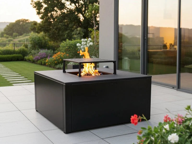 BBQ Feuerstelle Grill CUBY schwarz 80 x 80 x 40 cm