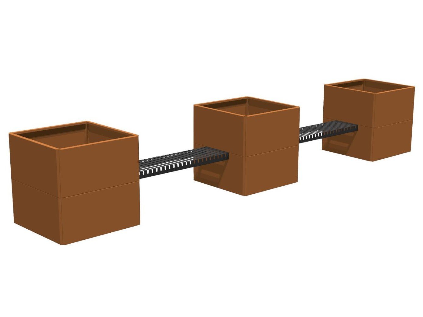 Cortenstål plantekasse EDGY 3 stk. 80x80x80 med 2 bænke