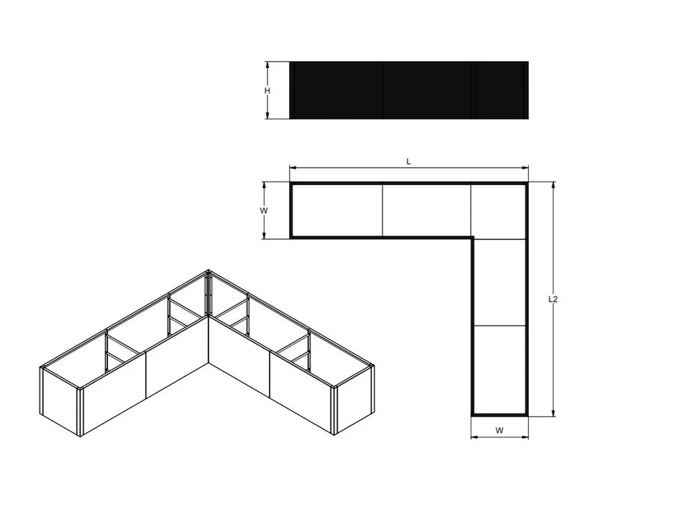 byJEMA CUBY L-förmiger Pflanzkübel aus schwarz pulverbeschichtetem Stahl nach Sondermaß