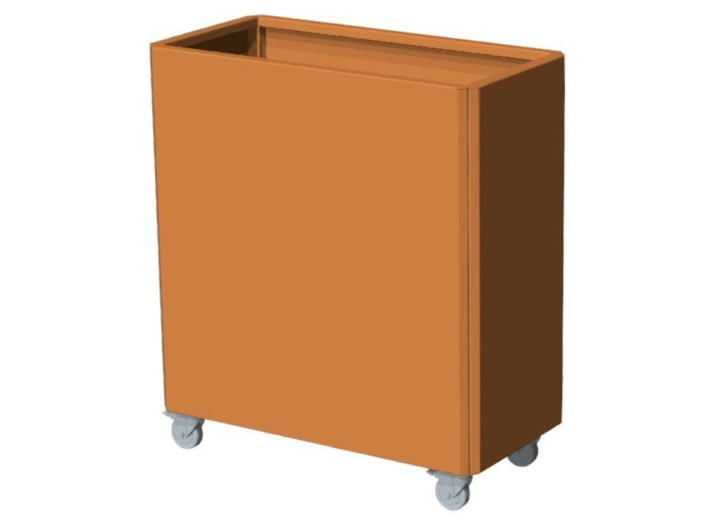 EDGY Pflanzkübel aus Cortenstahl in hoher kompakter Variante mit Rollen