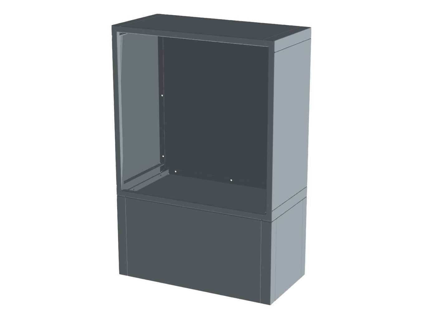 3D-Visualisierung eines Holzlager-Moduls aus verzinktem Stahl mit offener Front