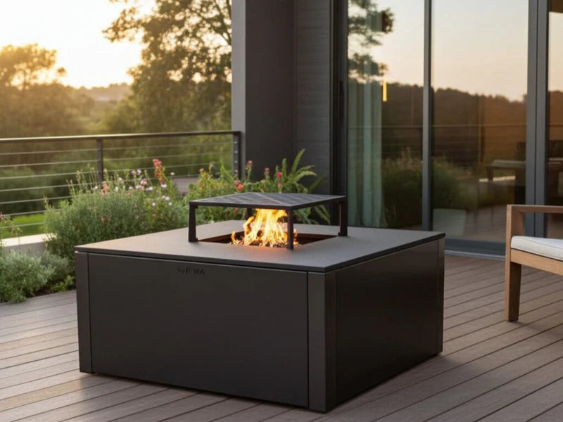BBQ Feuerstelle Grill CUBY schwarz 80 x 80 x 40 cm