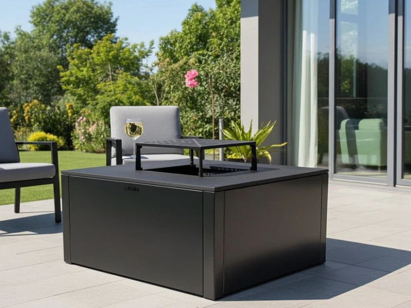 BBQ Feuerstelle Grill CUBY schwarz 80 x 80 x 40 cm