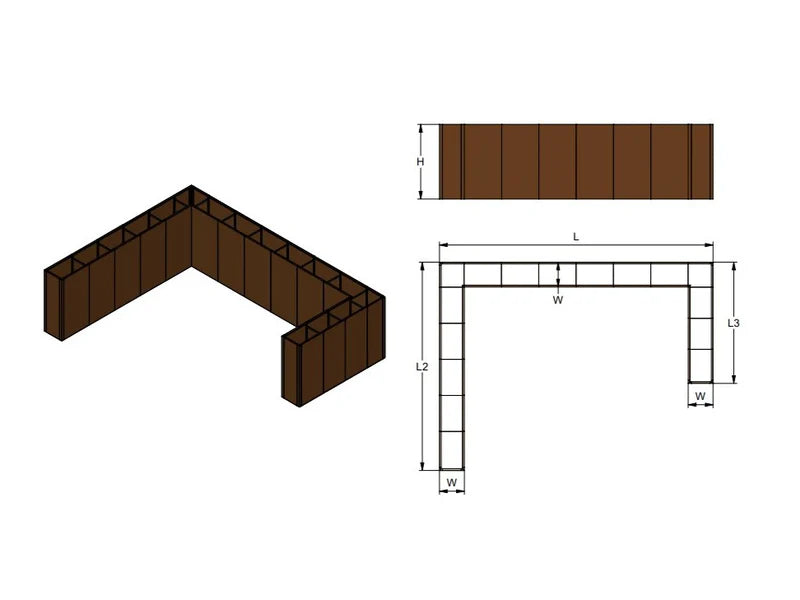 byJEMA CUBY U-förmiger Pflanzkübel aus Cortenstahl auf Sondermaß mit modularer Konstruktion