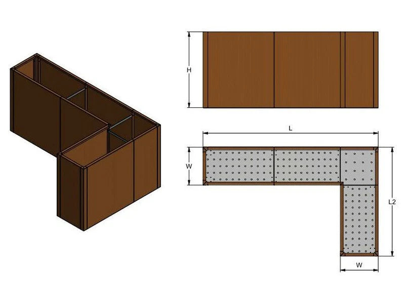byJEMA CUBY V-förmiger Pflanzkübel aus Cortenstahl auf Sondermaß mit modularem Design