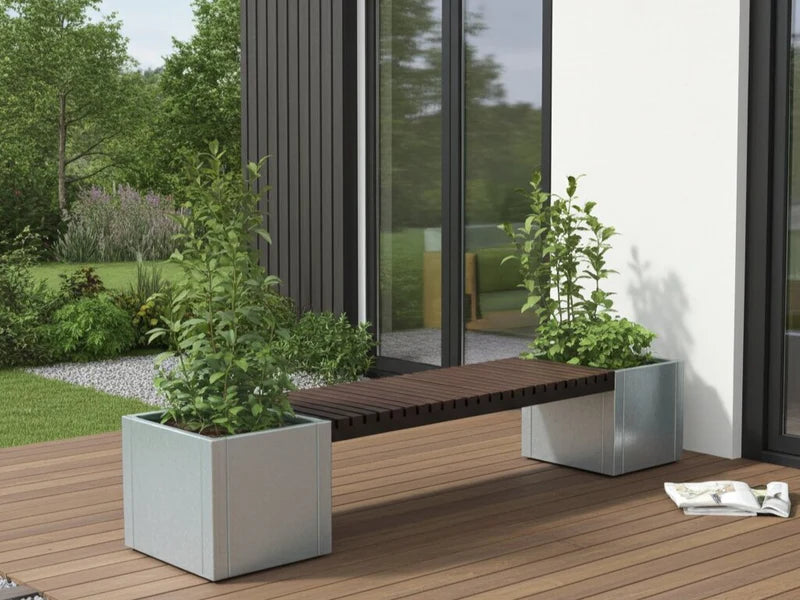 CUBY Bankset aus verzinktem Stahl als moderne Gartenbank