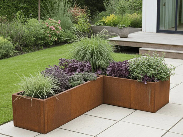 blumenkasten winkel Eck-Pflanzkasten Corten CUBY 185 x 115 x 40 x 40 cm