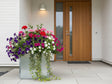EDGY Pflanzkasten aus verzinktem Stahl am Eingang mit Blumen