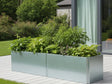 Langer flacher EDGY Pflanzkübel aus verzinktem Stahl mit dichter Bepflanzung