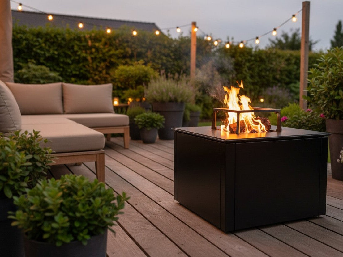 CUBY Feuerschale aus schwarz lackiertem Stahl – 60 × 60 × 40 cm