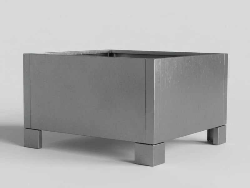 Pflanzkasten aus verzinktem Stahl mit Boden und Füßen für erhöhte Platzierung